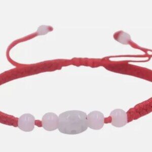 NWT Natural Jade Jadeite Carved Beads Red Weaved Braided Cord‎ Small Bracelet